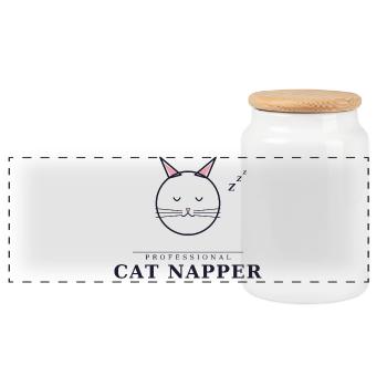 Somnieuse professionnelle de chats - Boîte à biscuits avec couvercle en bois - blanc - Devant