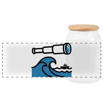 Telescope Waves Ocean Explorer - Panoramic Cookie Jar with Wooden Lid - white - Front