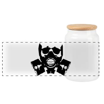 Gasmaske Skullsilhouette - Panorama Keksdose mit Holzdeckel - Weiß - Vorne