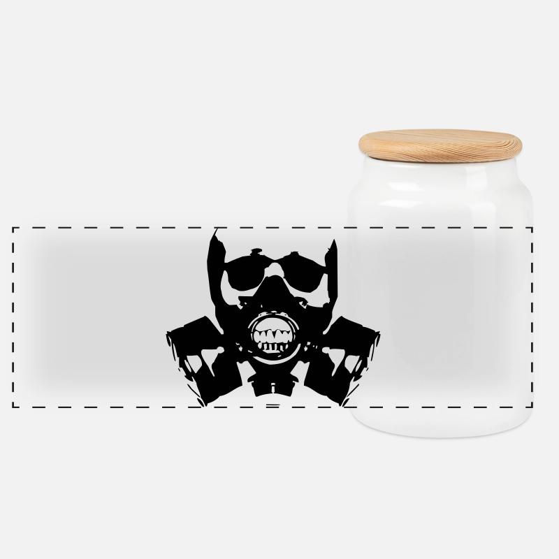 Gasmaske Skullsilhouette - Panorama Keksdose mit Holzdeckel - Weiß