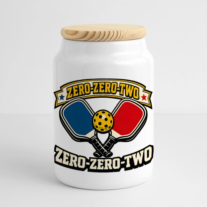 Zero-Zero-Two Paddle Ball Emblem Panoramic Cookie Jar with Wooden Lid