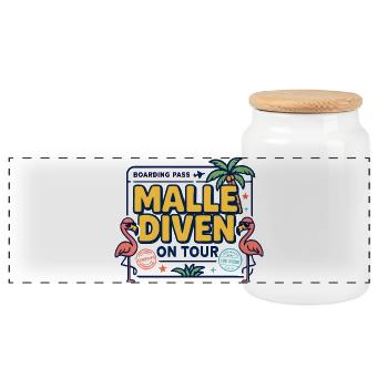 Malle Diven On Tour Damen Flamingo Mallorca Party - Panorama Keksdose mit Holzdeckel - Weiß - Vorne
