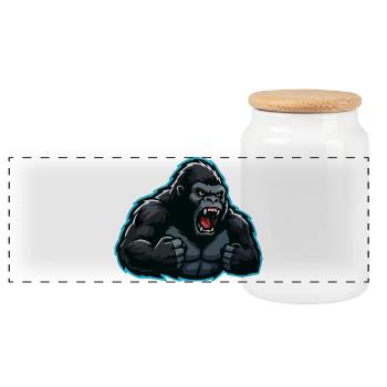 Esports Gorilla Stil - Panorama Keksdose mit Holzdeckel - Weiß - Vorne