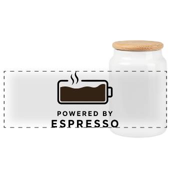 Powered by Espresso - Coffee Design for Coffee Fan - Panoramic Cookie Jar with Wooden Lid - white - Front