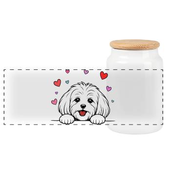 Malteser_Hund_mit_Pfoten_Herz_weiss - Panoramic Cookie Jar with Wooden Lid - white - Front