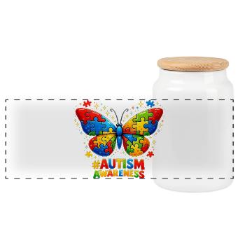 Autisme Papillon Couleur Puzzle Cadeau - Boîte à biscuits avec couvercle en bois - blanc - Devant