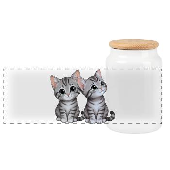 Frères et sœurs chatons - Boîte à biscuits avec couvercle en bois - blanc - Devant