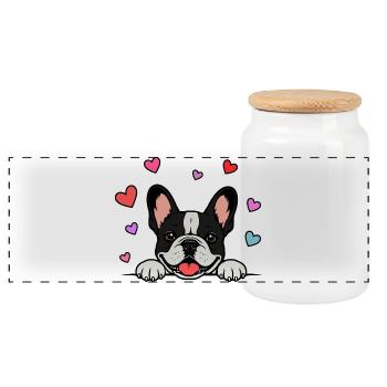 Französische_Bulldogge_Pfoten_mit_Herz_schwarz - Boîte à biscuits avec couvercle en bois - blanc - Devant