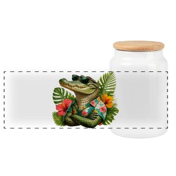 Alligator Hawaii-Look - Panorama Keksdose mit Holzdeckel - Weiß - Vorne