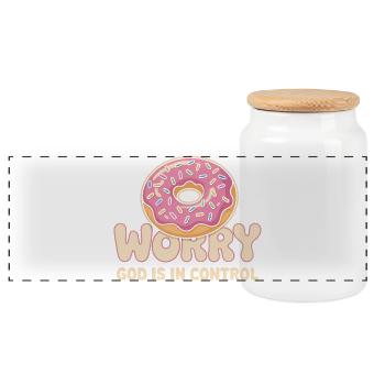 Donut Faith Inspire: Gott hat die Kontrolle - Panorama Keksdose mit Holzdeckel - Weiß - Vorne
