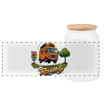 Roadtrip, Life is a Highway, Campervan on Tour - Panorama Keksdose mit Holzdeckel - Weiß - Vorne