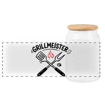 Grillmeister BBQ Grillen Pitmaster Männer - Panorama Keksdose mit Holzdeckel - Weiß - Vorne