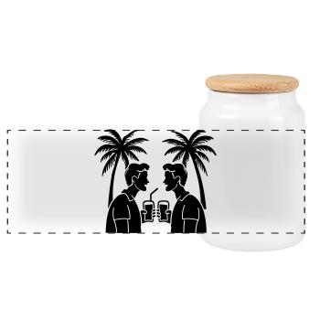 Vacation Beach Silhouette Drinking - Panoramic Cookie Jar with Wooden Lid - white - Front