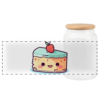 Tranche de gâteau kawaï avec cerise - Boîte à biscuits avec couvercle en bois - blanc - Devant