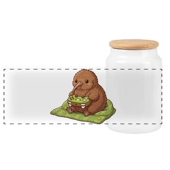 Kiwi Bird Gamer Kawaii  - Panoramic Cookie Jar with Wooden Lid - white - Front