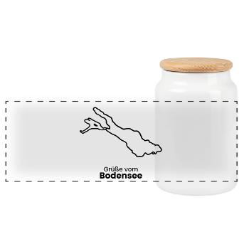 Grüße vom Bodensee Souvenir T-Shirt Urlaub - Panorama Keksdose mit Holzdeckel - Weiß - Vorne