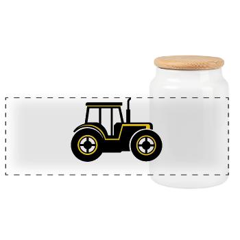 Black and Yellow Tractor Icon Sticker - Panoramic Cookie Jar with Wooden Lid - white - Front