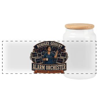 Ruhiges Gesicht bei Alarm Orchester - Panorama Keksdose mit Holzdeckel - Weiß - Vorne