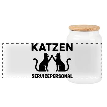 Katzen Servicepersonal lustige Katzenbesitzer  - Panorama Keksdose mit Holzdeckel - Weiß - Vorne