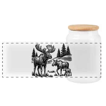 T-Shirt Moose Family Moose Hunter Motif Forest - Panoramic Cookie Jar with Wooden Lid - white - Front