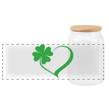 Green Shamrock Heart Design - Panoramic Cookie Jar with Wooden Lid - white - Front