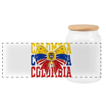 Kolumbien-Flaggenbogen | Kolumbianischer Coquette-Stil - Panorama Keksdose mit Holzdeckel - Weiß - Vorne