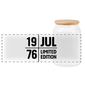 Limited Edition July 1976 Geburtstag Geschenk - Panorama Keksdose mit Holzdeckel - Weiß - Vorne