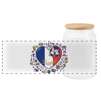Herz Frankreich Hahn Motiv - Panorama Keksdose mit Holzdeckel - Weiß - Vorne