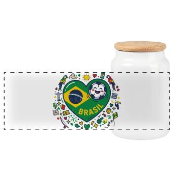 Brasilien Herzball Fußballfreude - Panorama Keksdose mit Holzdeckel - Weiß - Vorne