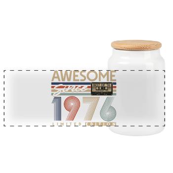 1976 Vintage Vintage Retro Birthday Gift - Panoramic Cookie Jar with Wooden Lid - white - Front