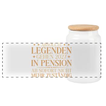 Nicht zuständig Legenden gehen 2027 in Pension - Panorama Keksdose mit Holzdeckel - Weiß - Vorne