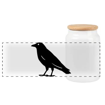 crow - Panoramic Cookie Jar with Wooden Lid - white - Front