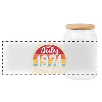 Geburtstag Juli 1974 Vintage-Geschenk - Panorama Keksdose mit Holzdeckel - Weiß - Vorne