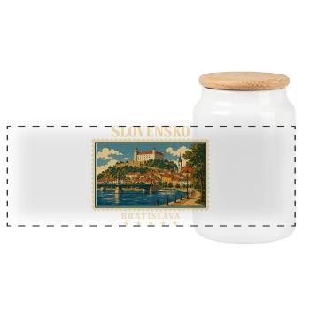 Slowakei Bratislava Vintage Reisemarke - Panorama Keksdose mit Holzdeckel - Weiß - Vorne