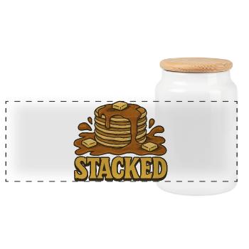 Stacked Pancakes with Syrup - Panoramic Cookie Jar with Wooden Lid - white - Front