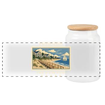 USA La marque de voyage vintage des Hamptons - Boîte à biscuits avec couvercle en bois - blanc - Devant