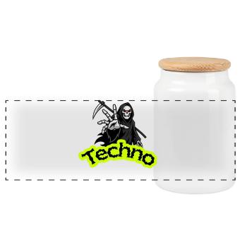 Neon Grim Techno Skull - Panoramic Cookie Jar with Wooden Lid - white - Front