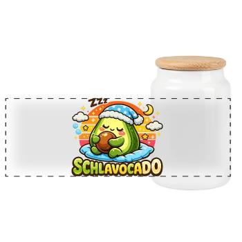  SCHLAFAVOCADO Müde Avocado Im Schlafanzug Mit - Panorama Keksdose mit Holzdeckel - Weiß - Vorne