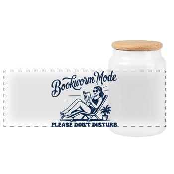 Bookworm Mode Don't Disturb Retro Reading - Panoramic Cookie Jar with Wooden Lid - white - Front
