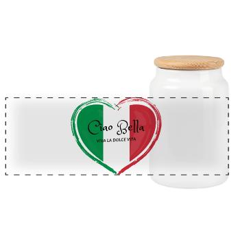 Ciao Bella Italian Heart - Panoramic Cookie Jar with Wooden Lid - white - Front