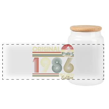 Anniversaire rétro vintage vintage original de 1986 - Boîte à biscuits avec couvercle en bois - blanc - Devant