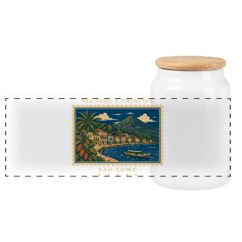 São Tomé und Príncipe São Tomé Vintage Reisemarke - Panorama Keksdose mit Holzdeckel - Weiß - Vorne