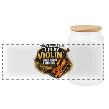 Cadeau pour le violoniste - Boîte à biscuits avec couvercle en bois - blanc - Devant
