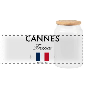 Cannes France coordonne un souvenir de voyage - Boîte à biscuits avec couvercle en bois - blanc - Devant