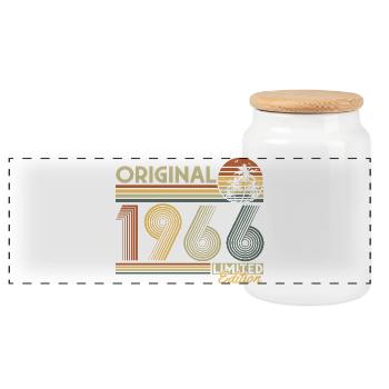 Original 1966 Vintage Vintage Retro Birthday - Panoramic Cookie Jar with Wooden Lid - white - Front