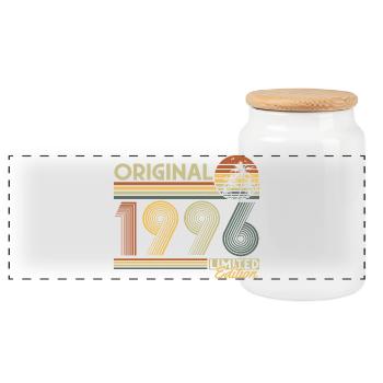 Original 1996 Vintage Vintage Retro Birthday - Panoramic Cookie Jar with Wooden Lid - white - Front