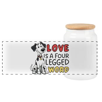 Dalmatian Love is a Four Letter Word Design - Panoramic Cookie Jar with Wooden Lid - white - Front