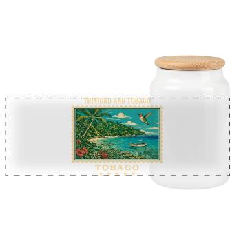 Trinidad and Tobago Tobago Vintage Travel Brand - Panoramic Cookie Jar with Wooden Lid - white - Front