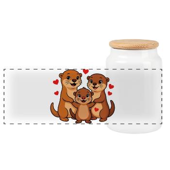 Otterfamilie - Panorama Keksdose mit Holzdeckel - Weiß - Vorne