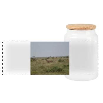 Lion dans la savane au crépuscule - Boîte à biscuits avec couvercle en bois - blanc - Devant